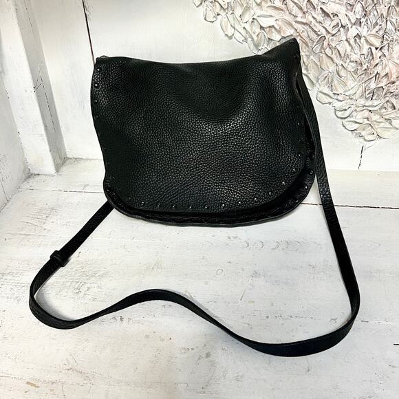 Miu Miu Pebble Leather Studded Flap Crossbody Shoulder Bag Black with Dust Cover - Picture 2 of 11